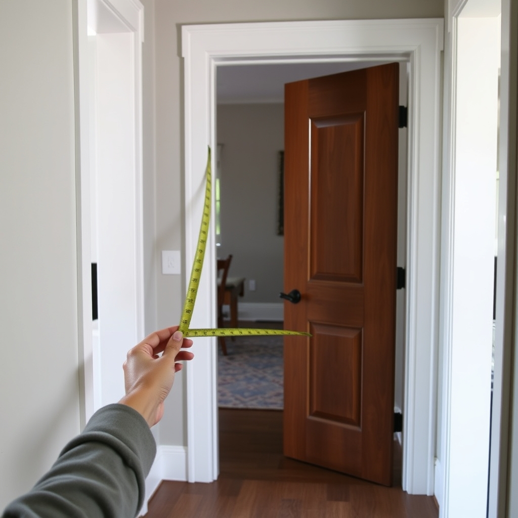 Homeowner measuring an interior doorway with tape measure